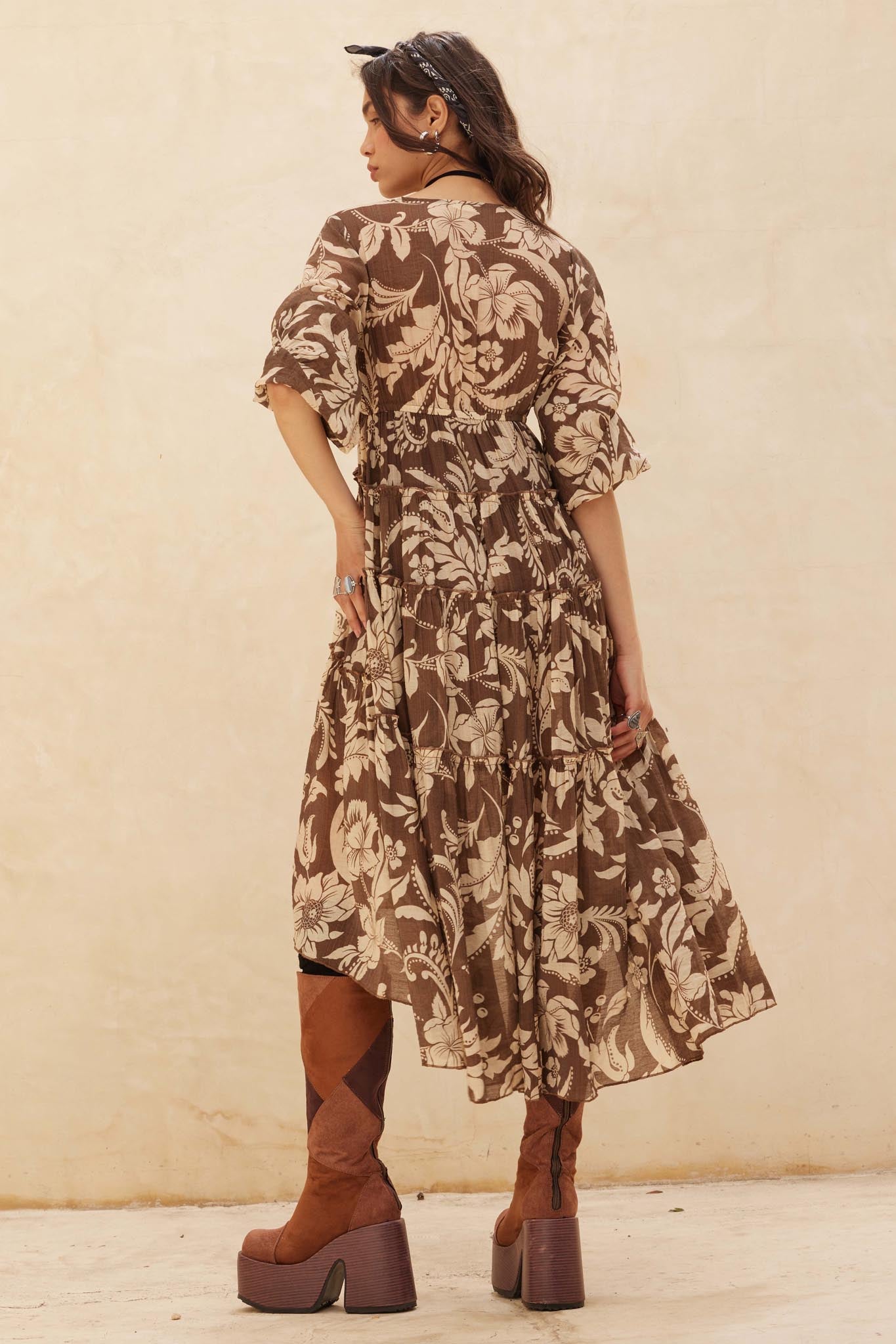 Bohemian Beauty Floral Chiffon Tiered Midi Dress - ShopPromesa