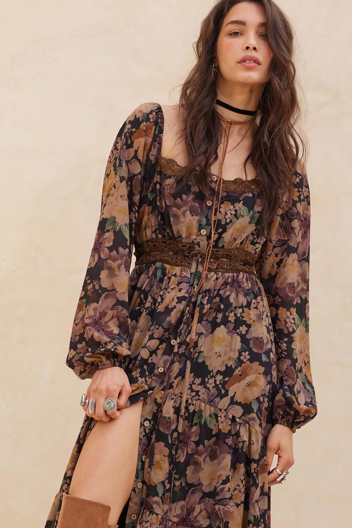 Misty Meadow Floral Button-Up Maxi Prairie Dress