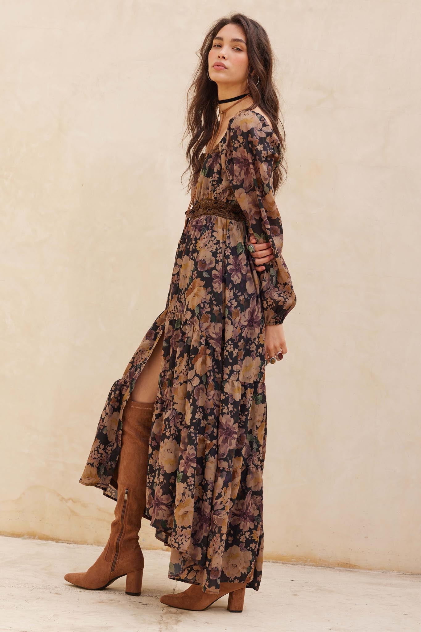 Misty Meadow Floral Button-Up Maxi Prairie Dress