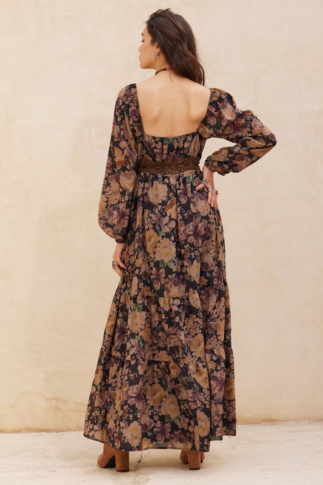 Misty Meadow Floral Button-Up Maxi Prairie Dress