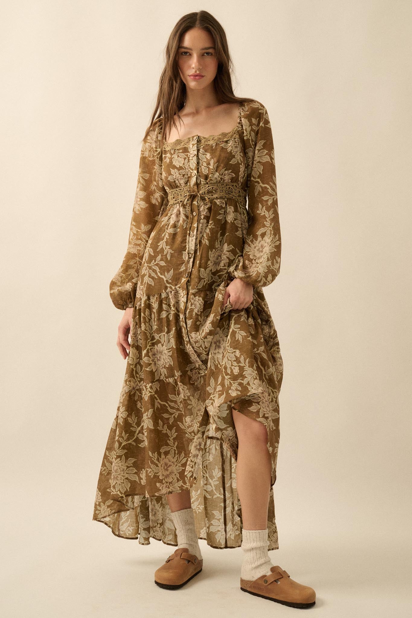 Garden Song Floral Button-Front Tiered Maxi Dress - ShopPromesa