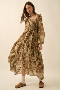 Garden Song Floral Button-Front Tiered Maxi Dress - ShopPromesa