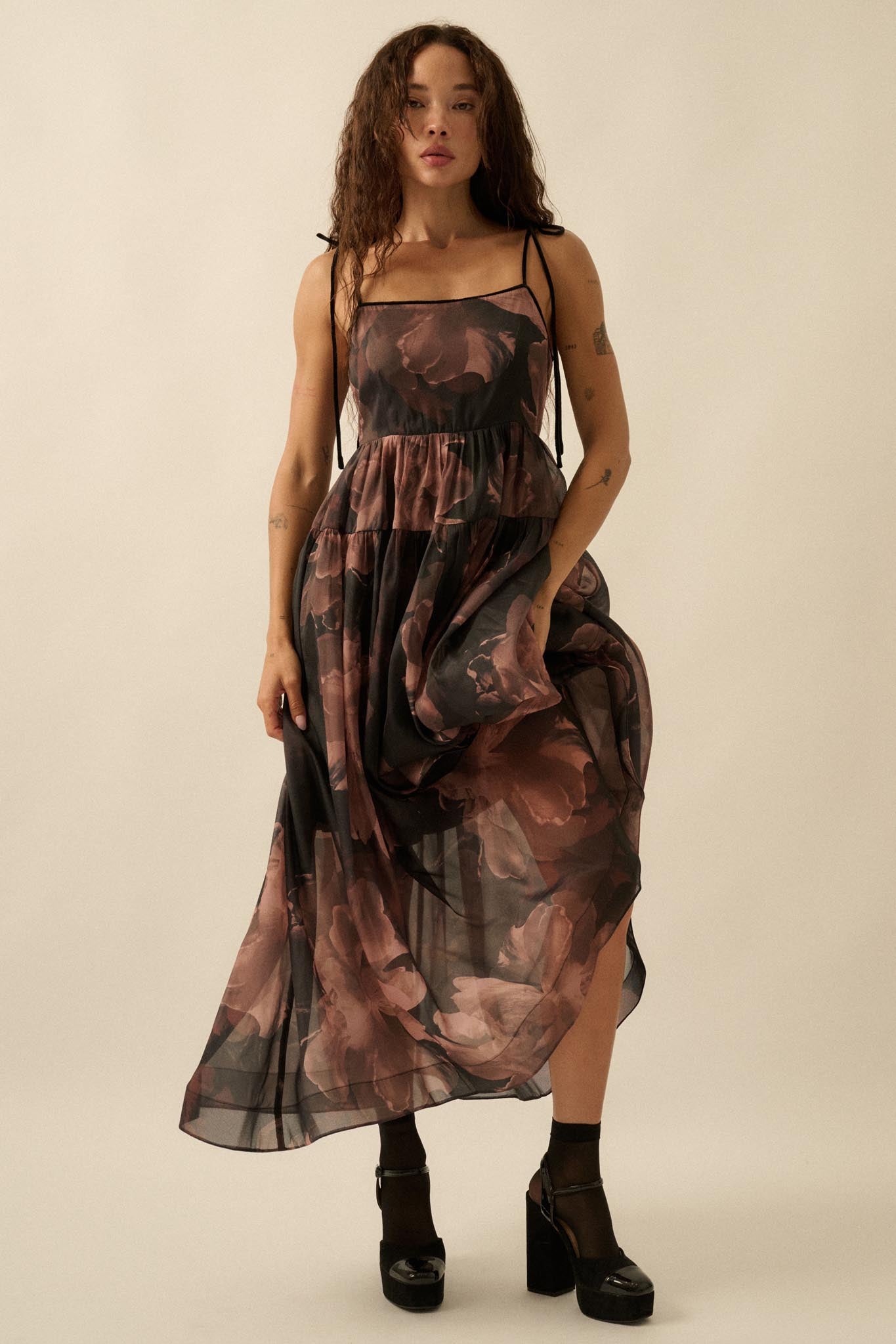 Decadent Blooms Floral Organza Midi Dress - ShopPromesa