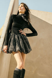 Midnight Romance Lace Mock-Neck Bubble Mini Dress - ShopPromesa