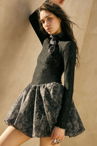 Midnight Romance Lace Mock-Neck Bubble Mini Dress - ShopPromesa