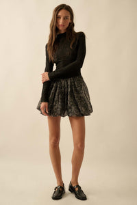 Midnight Romance Lace Mock-Neck Bubble Mini Dress - ShopPromesa