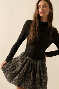 Midnight Romance Lace Mock-Neck Bubble Mini Dress - ShopPromesa