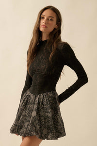 Midnight Romance Lace Mock-Neck Bubble Mini Dress - ShopPromesa