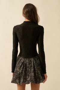 Midnight Romance Lace Mock-Neck Bubble Mini Dress - ShopPromesa