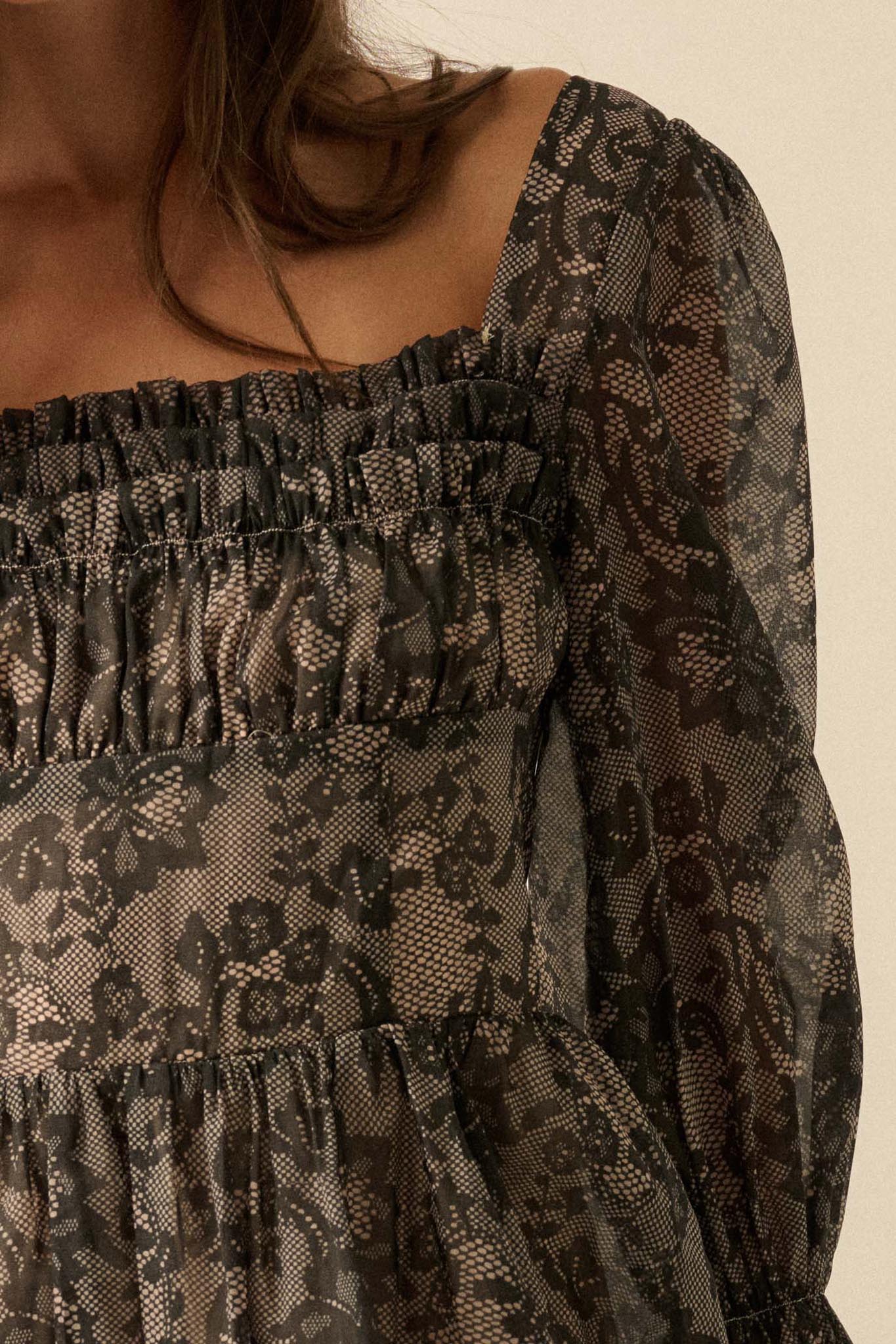 Night to Remember Lace-Print Organza Mini Dress - ShopPromesa