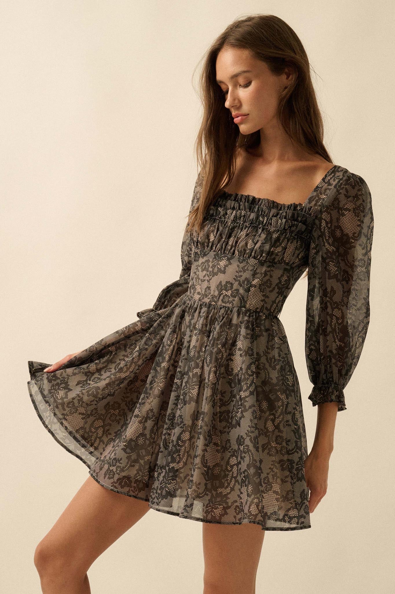 Night to Remember Lace-Print Organza Mini Dress - ShopPromesa
