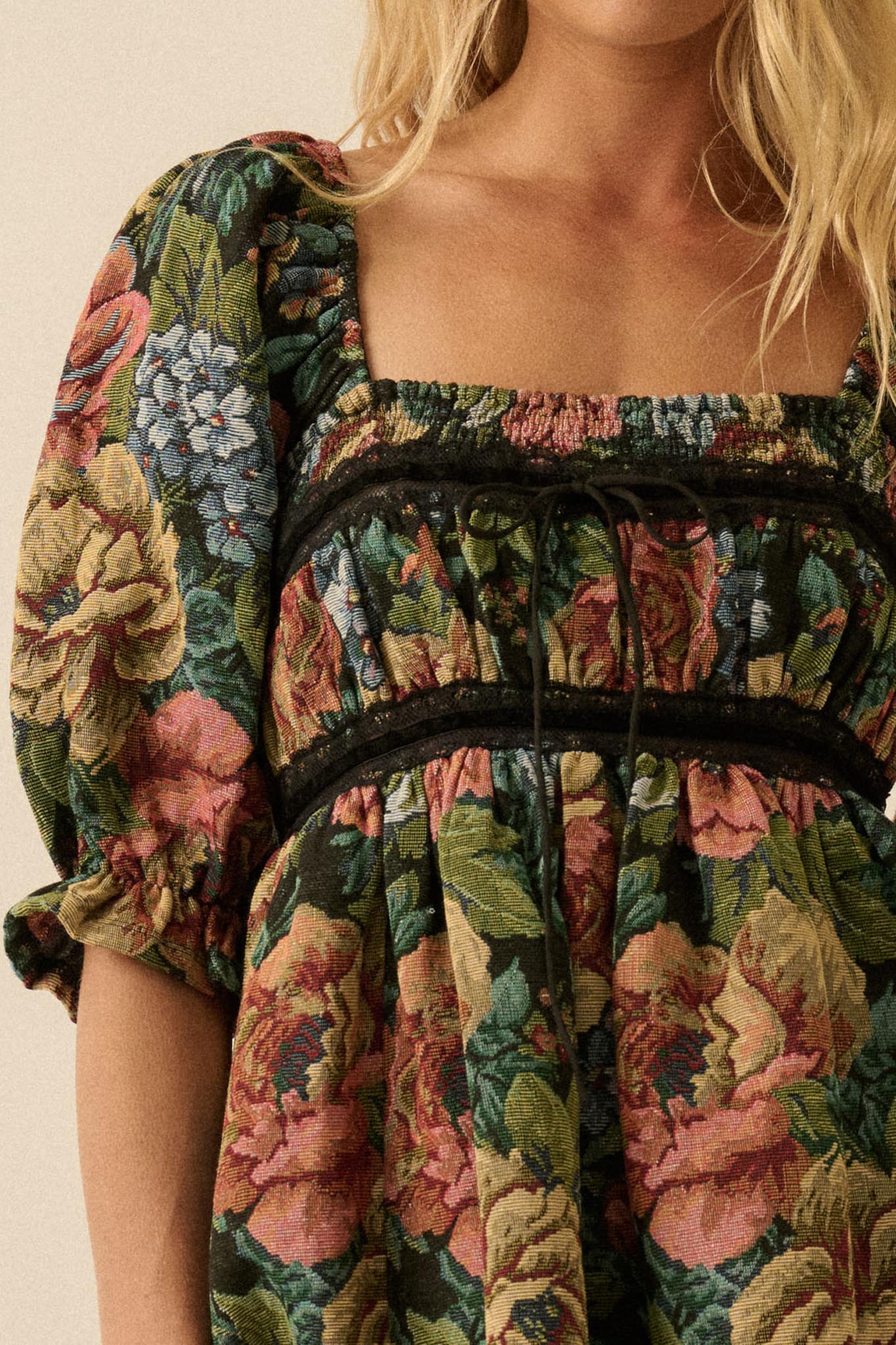 Dreamy Damask Floral Tapestry Babydoll Mini Dress - ShopPromesa