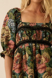 Dreamy Damask Floral Tapestry Babydoll Mini Dress - ShopPromesa