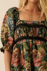 Dreamy Damask Floral Tapestry Babydoll Mini Dress - ShopPromesa