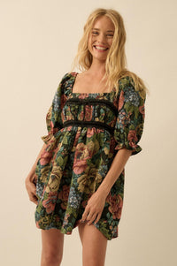 Dreamy Damask Floral Tapestry Babydoll Mini Dress - ShopPromesa