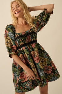 Dreamy Damask Floral Tapestry Babydoll Mini Dress - ShopPromesa