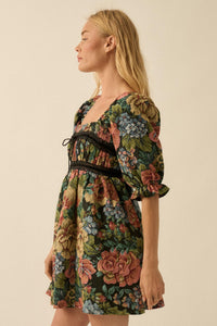 Dreamy Damask Floral Tapestry Babydoll Mini Dress - ShopPromesa