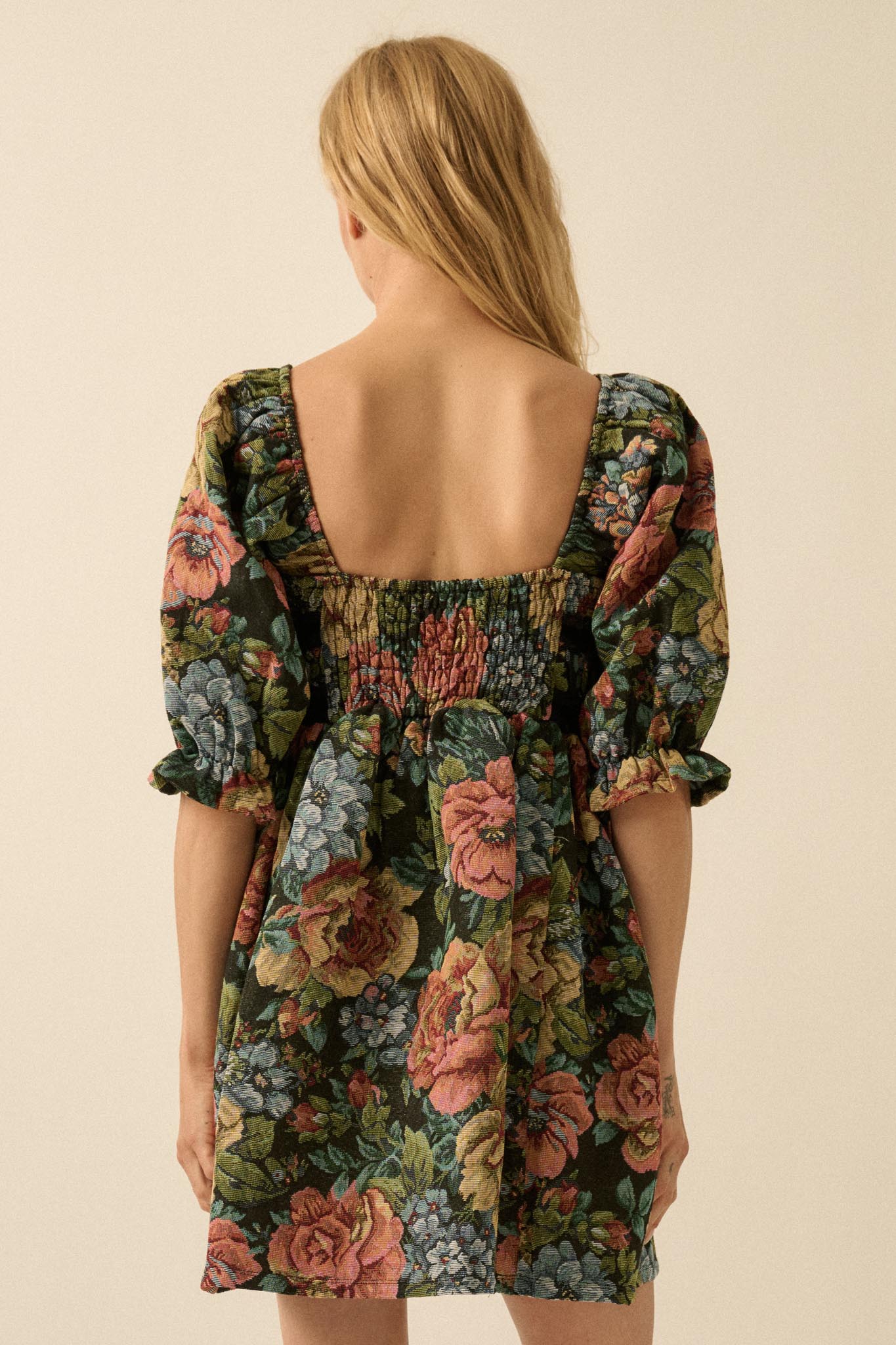 Dreamy Damask Floral Tapestry Babydoll Mini Dress - ShopPromesa