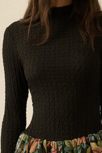 Blooming Brocade Knit and Floral Tapestry Mini Dress - ShopPromesa