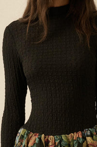 Blooming Brocade Knit and Floral Tapestry Mini Dress - ShopPromesa