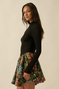 Blooming Brocade Knit and Floral Tapestry Mini Dress - ShopPromesa