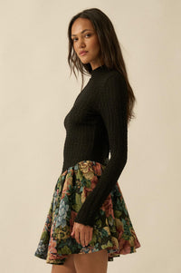 Blooming Brocade Knit and Floral Tapestry Mini Dress - ShopPromesa