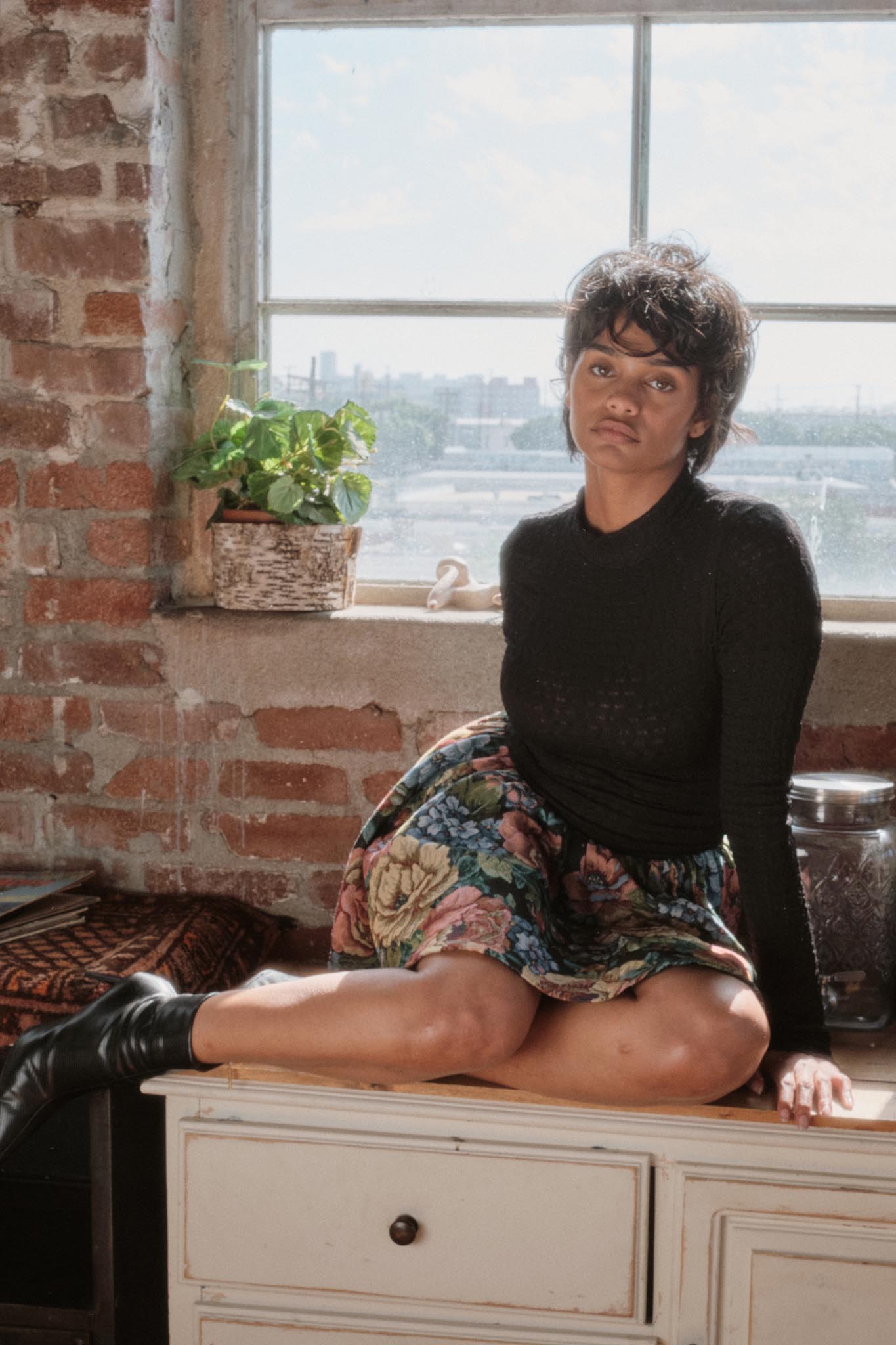 Blooming Brocade Knit and Floral Tapestry Mini Dress