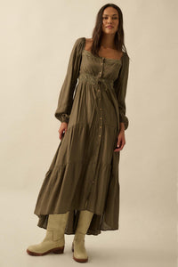 Love Song Striped Button-Front Tiered Maxi Dress - ShopPromesa