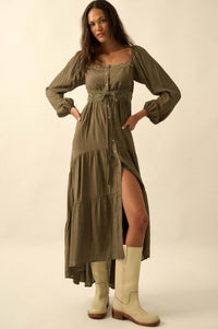 Love Song Striped Button-Front Tiered Maxi Dress - ShopPromesa