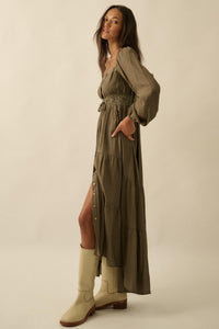 Love Song Striped Button-Front Tiered Maxi Dress - ShopPromesa