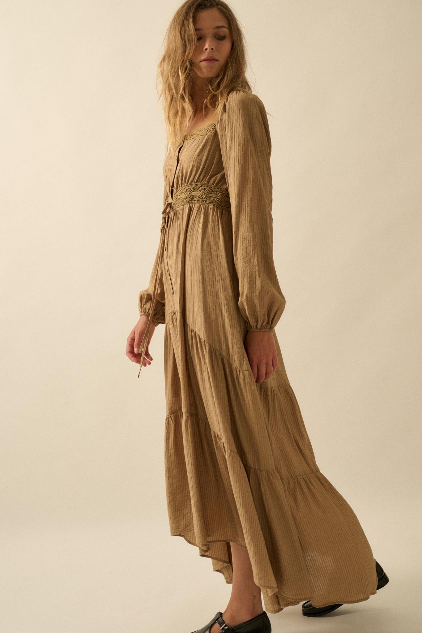 maxi dress front buttons Beyond Travel Button Front Collared Maxi Dress - Ivory Coast