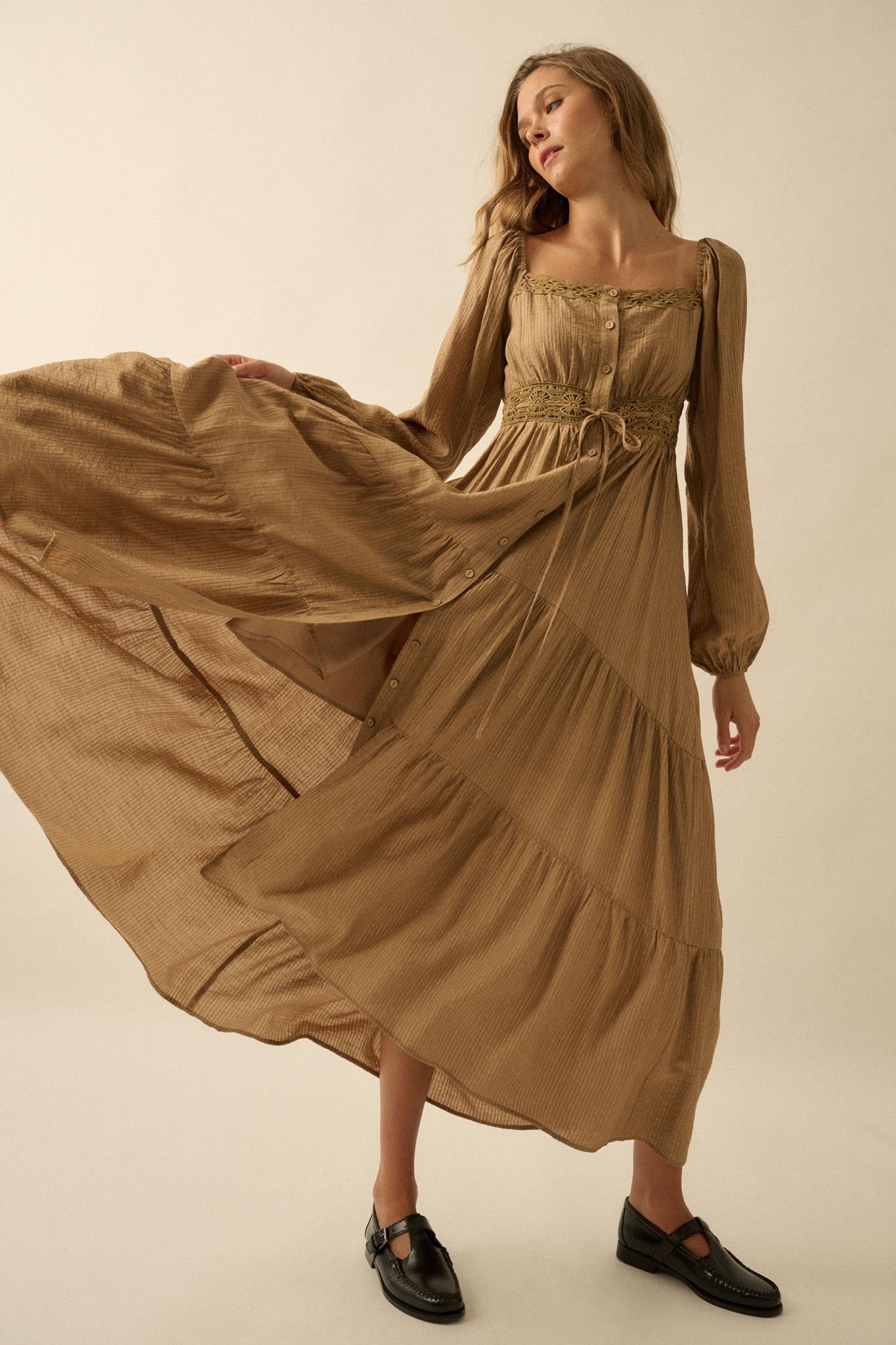 maxi dress front buttons Women's Make It Look Easy Button Front Maxi Dress in Grey