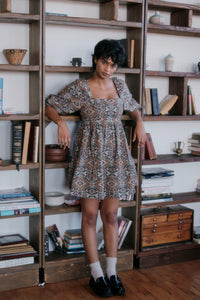 Pure Magic Tapestry Puff-Sleeve Babydoll Mini Dress - ShopPromesa