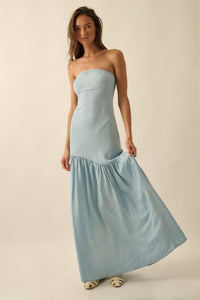 Blue Angel Strapless Denim Drop-Waist Maxi Dress - ShopPromesa