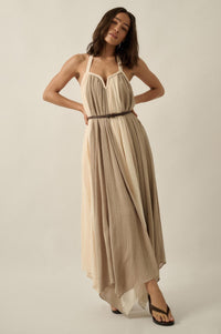 Let It Flow Colorblock Gauze Halter Maxi Dress - ShopPromesa