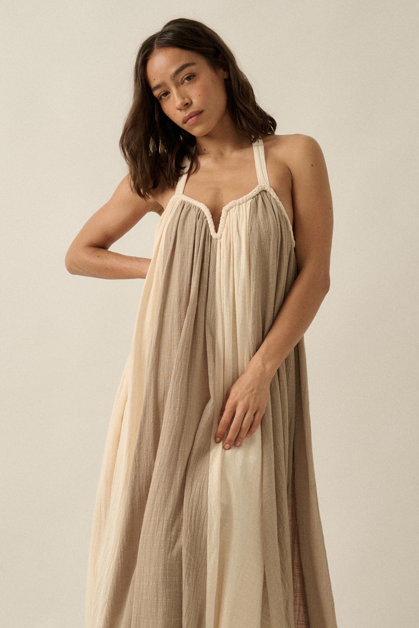 Let It Flow Colorblock Gauze Halter Maxi Dress - ShopPromesa