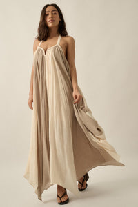 Let It Flow Colorblock Gauze Halter Maxi Dress - ShopPromesa