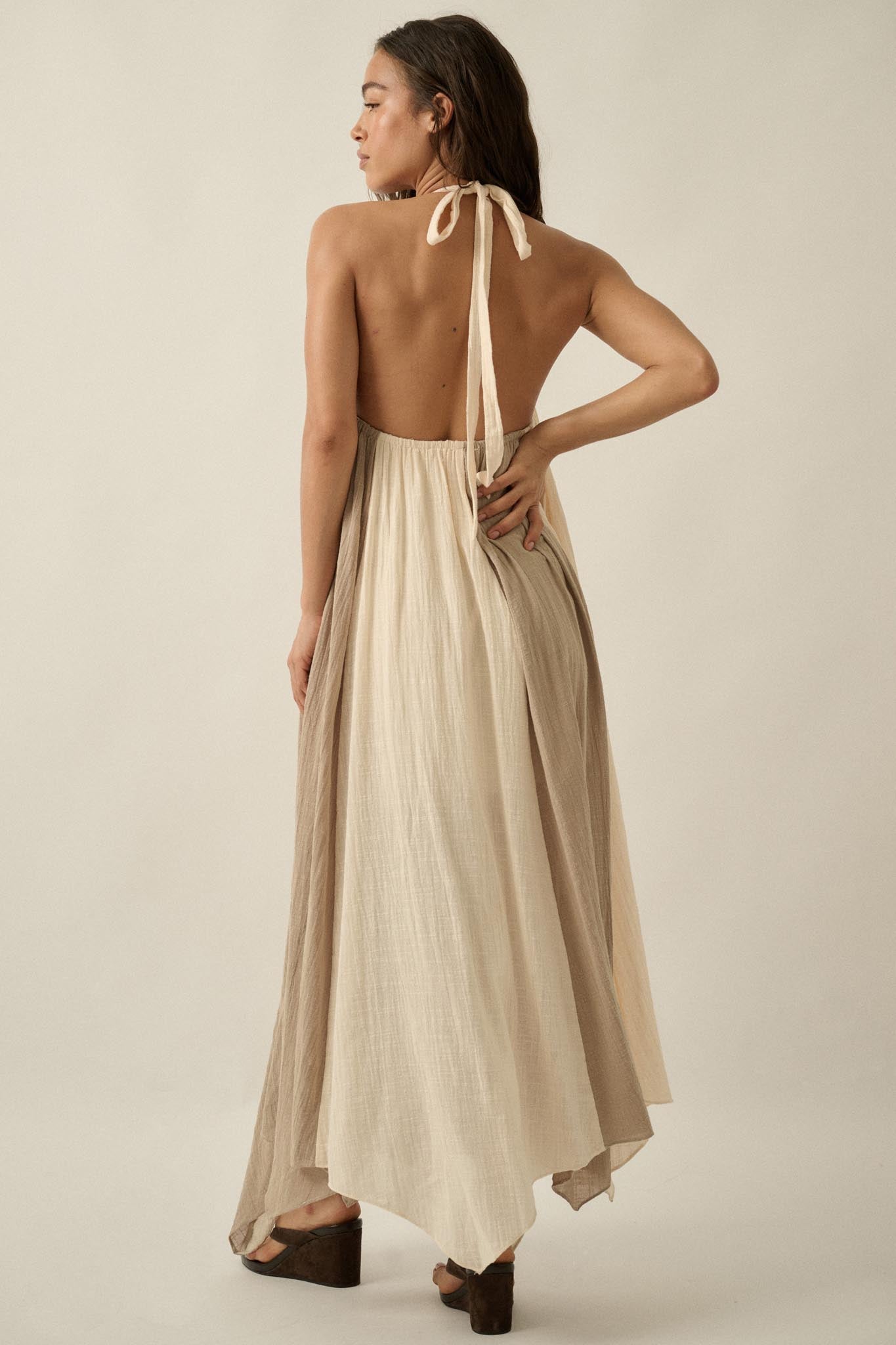 Let It Flow Colorblock Gauze Halter Maxi Dress - ShopPromesa