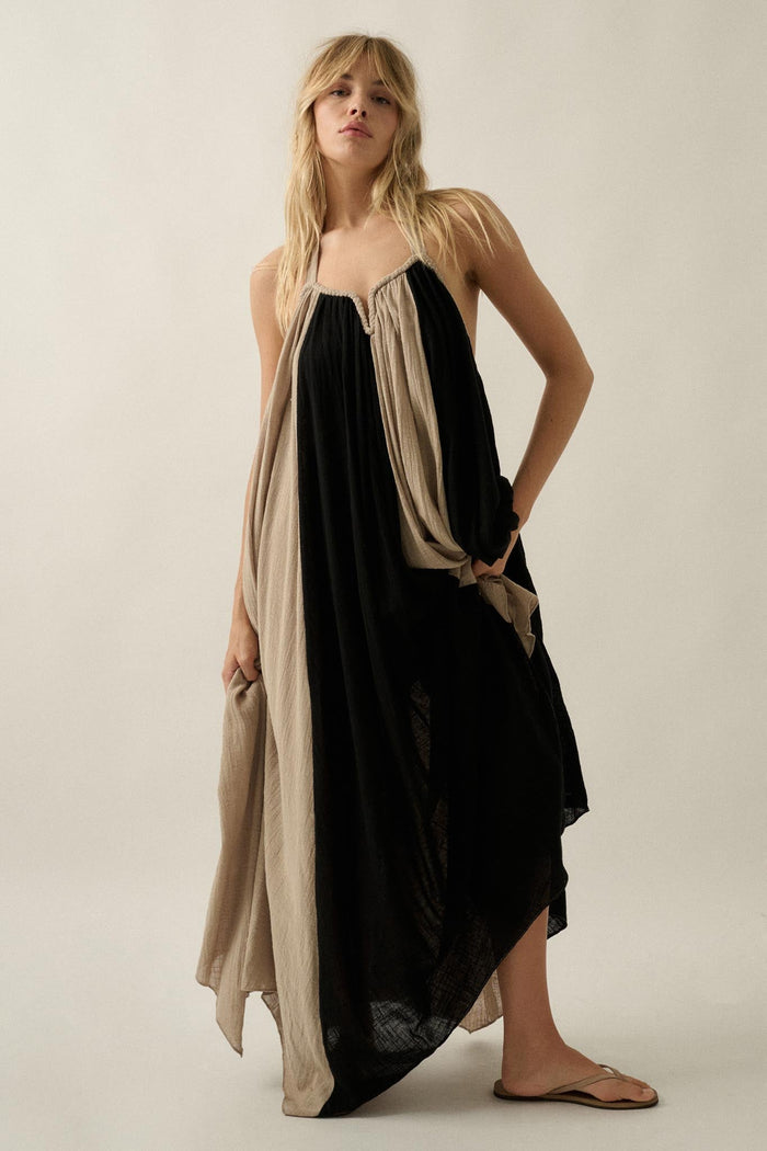 Let It Flow Colorblock Gauze Halter Maxi Dress - ShopPromesa