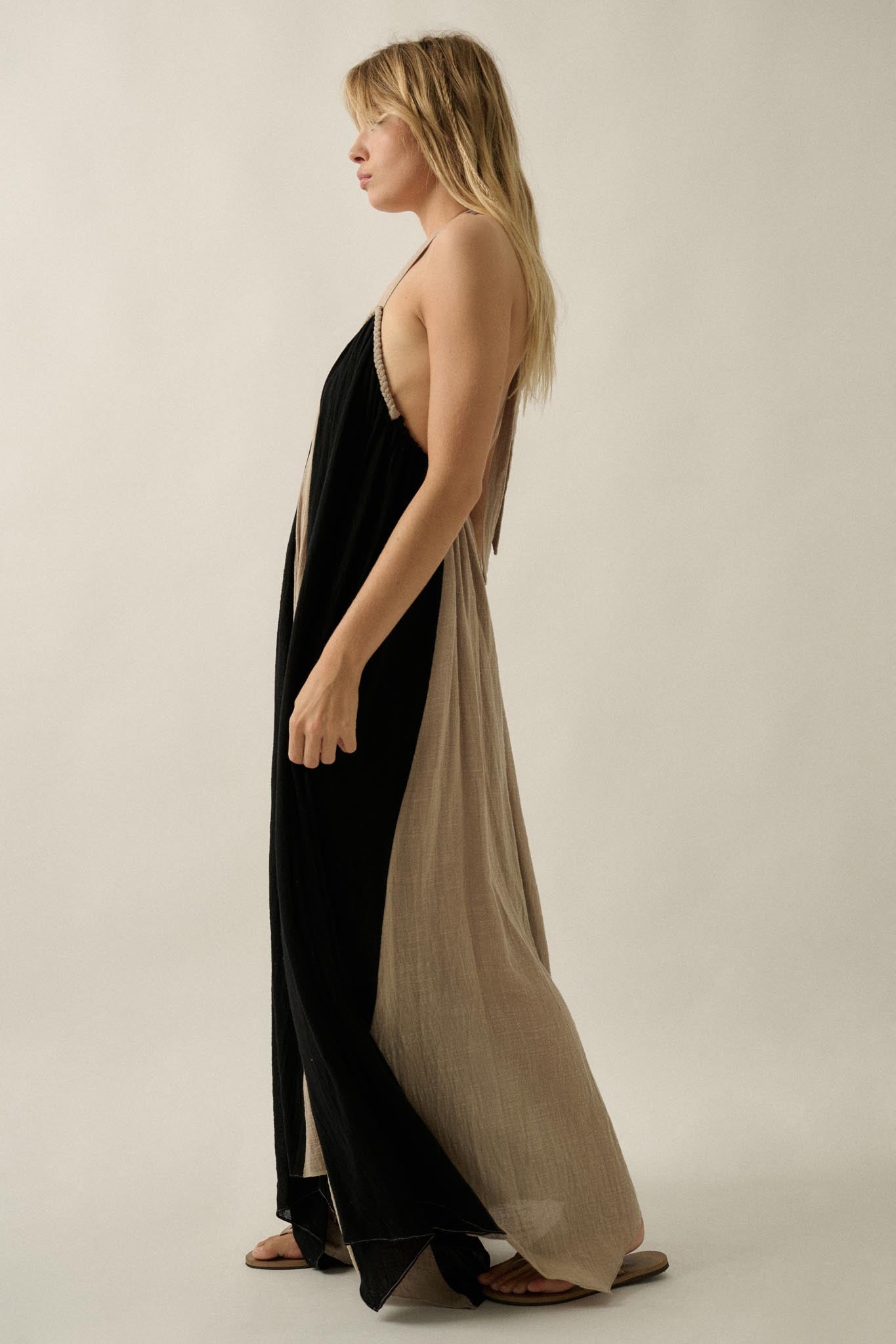 Let It Flow Colorblock Gauze Halter Maxi Dress - ShopPromesa