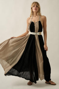 Let It Flow Colorblock Gauze Halter Maxi Dress - ShopPromesa