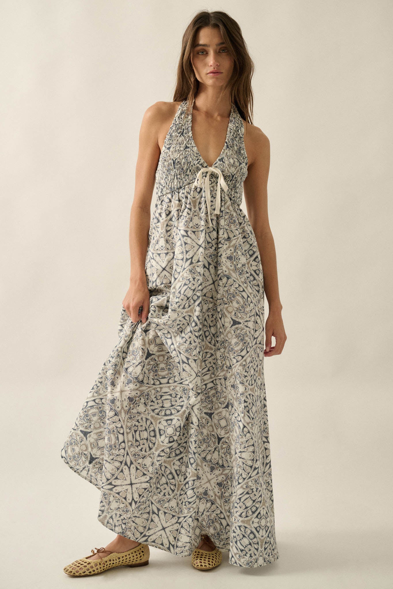 Lost Lands Abstract-Print Smocked Halter Maxi Dress - ShopPromesa