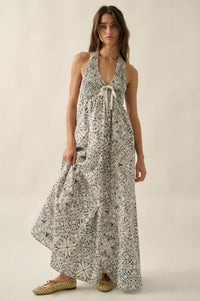 Lost Lands Abstract-Print Smocked Halter Maxi Dress - ShopPromesa