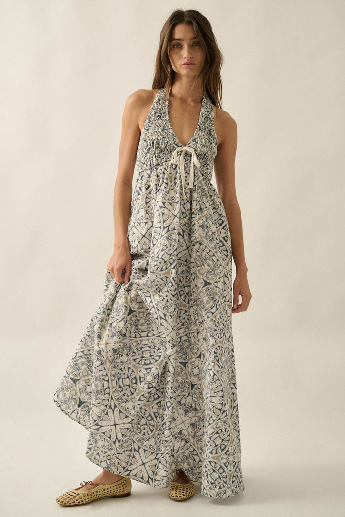 Lost Lands Abstract-Print Smocked Halter Maxi Dress - ShopPromesa