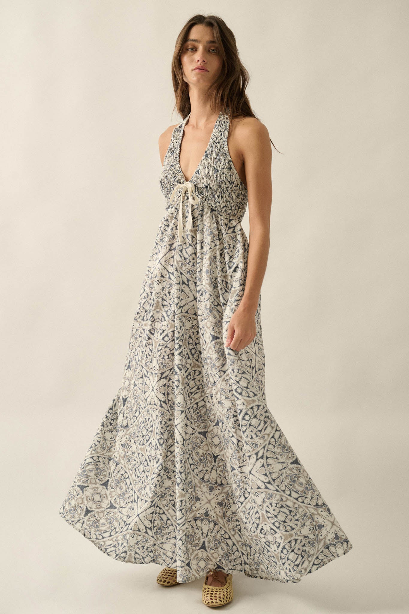 Lost Lands Abstract-Print Smocked Halter Maxi Dress - ShopPromesa