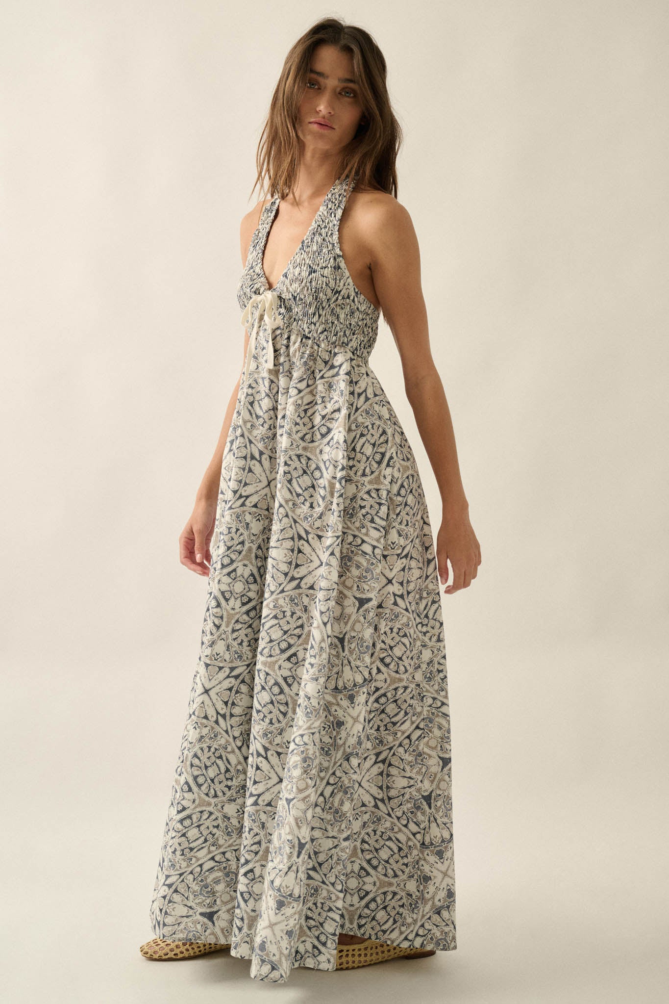 Lost Lands Abstract-Print Smocked Halter Maxi Dress - ShopPromesa