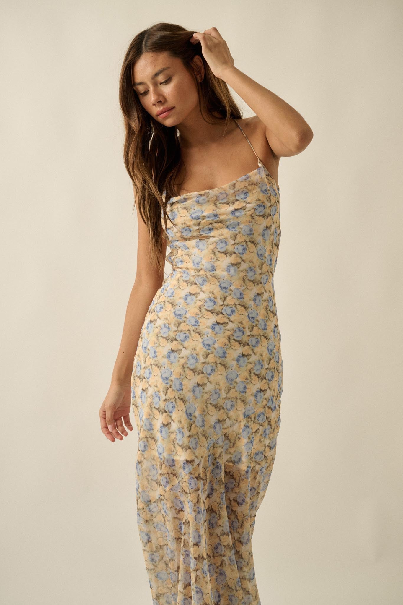 Sunshine Garden Floral Chiffon Open-Back Maxi Dress - ShopPromesa