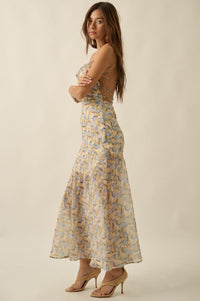 Sunshine Garden Floral Chiffon Open-Back Maxi Dress - ShopPromesa