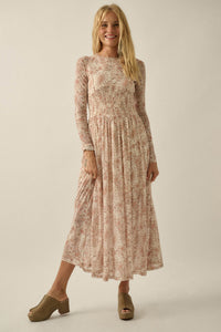 Fantasy World Paisley Mesh Smocked Midi Dress - ShopPromesa