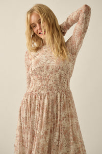Fantasy World Paisley Mesh Smocked Midi Dress - ShopPromesa